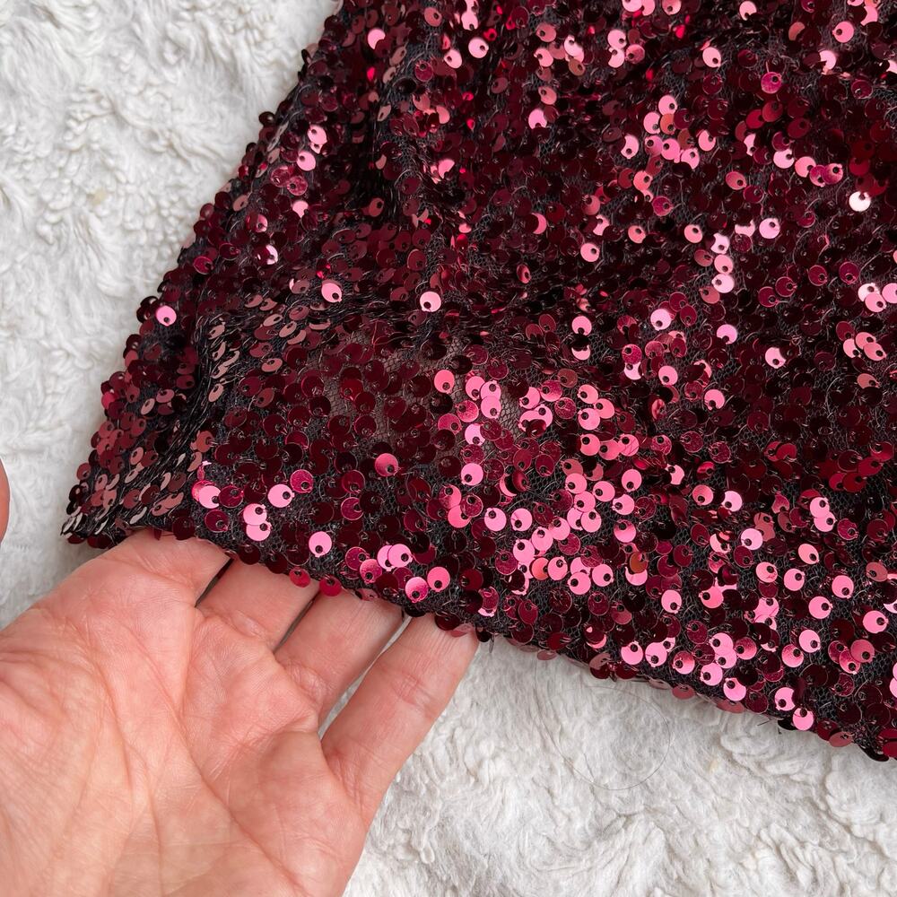 Cache ruby red sequin mini dress cowl neck cocktail evening tie belt formal prom - Picture 9 of 14
